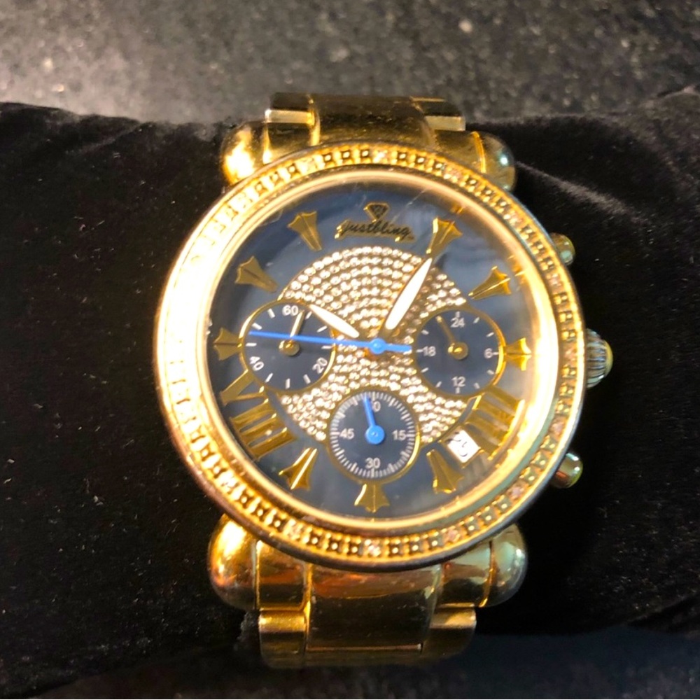 Gold Wristwatch with Blue Accents